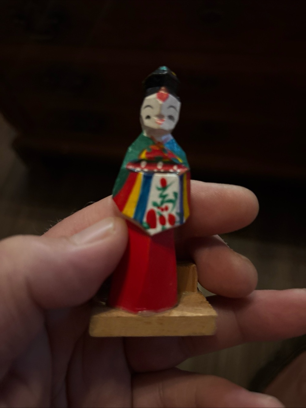 Vintage Korean Wooden Woman Figurine Card Place Holder Hand Painted Made Korea